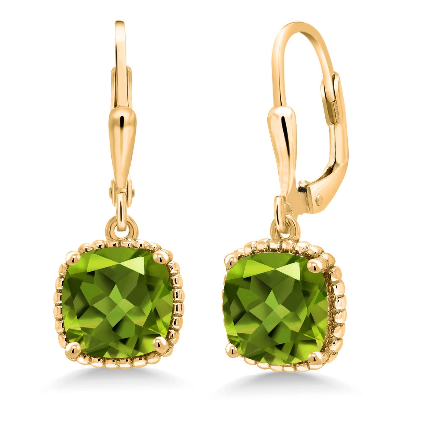 3-6 Cttw 18K Yellow Gold Plated Silver 8MM Cushion Gemstone Birthstone Drop Dangle Earrings | Leverback Gold Earrings For Women
