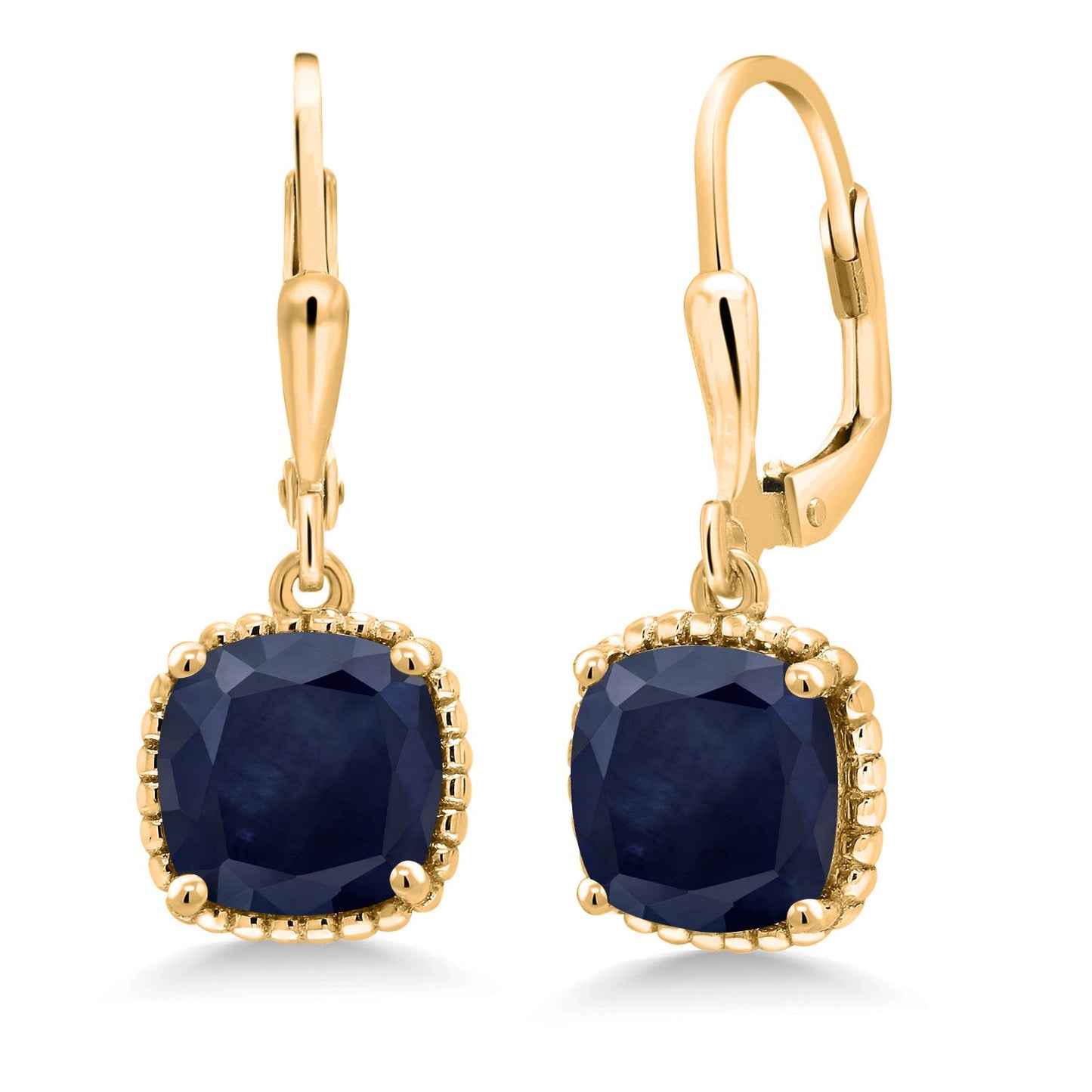 3-6 Cttw 18K Yellow Gold Plated Silver 8MM Cushion Gemstone Birthstone Drop Dangle Earrings | Leverback Gold Earrings For Women