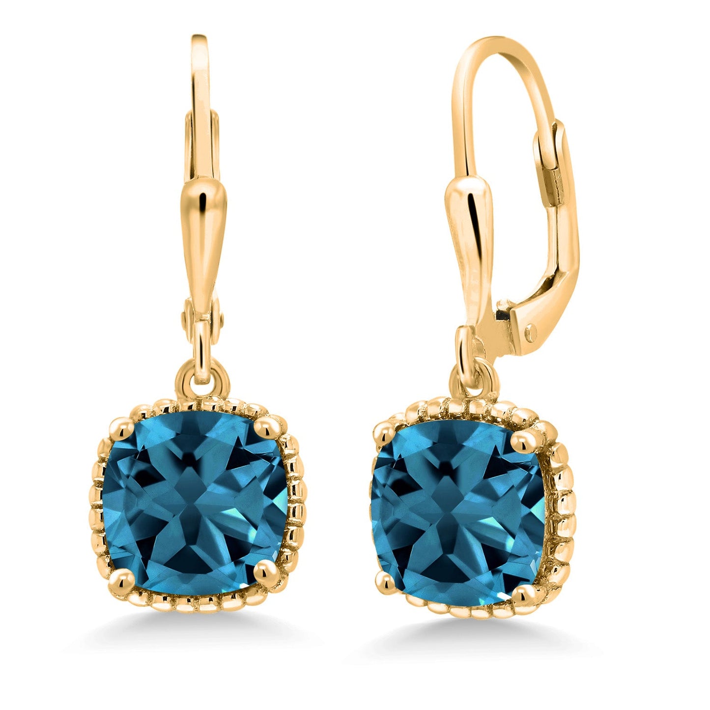 3-6 Cttw 18K Yellow Gold Plated Silver 8MM Cushion Gemstone Birthstone Drop Dangle Earrings | Leverback Gold Earrings For Women
