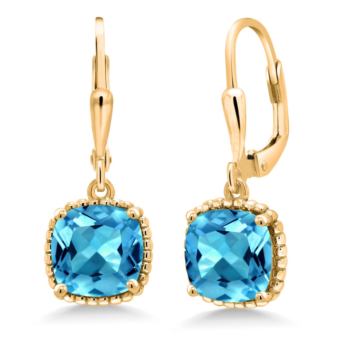 3-6 Cttw 18K Yellow Gold Plated Silver 8MM Cushion Gemstone Birthstone Drop Dangle Earrings | Leverback Gold Earrings For Women