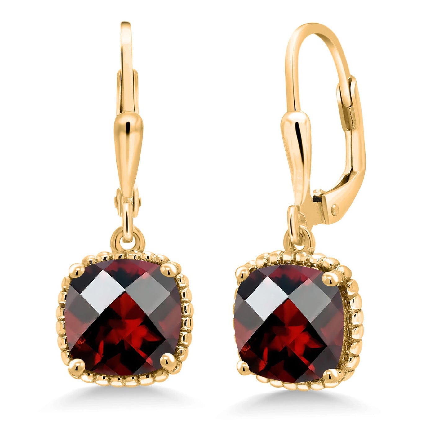 3-6 Cttw 18K Yellow Gold Plated Silver 8MM Cushion Gemstone Birthstone Drop Dangle Earrings | Leverback Gold Earrings For Women