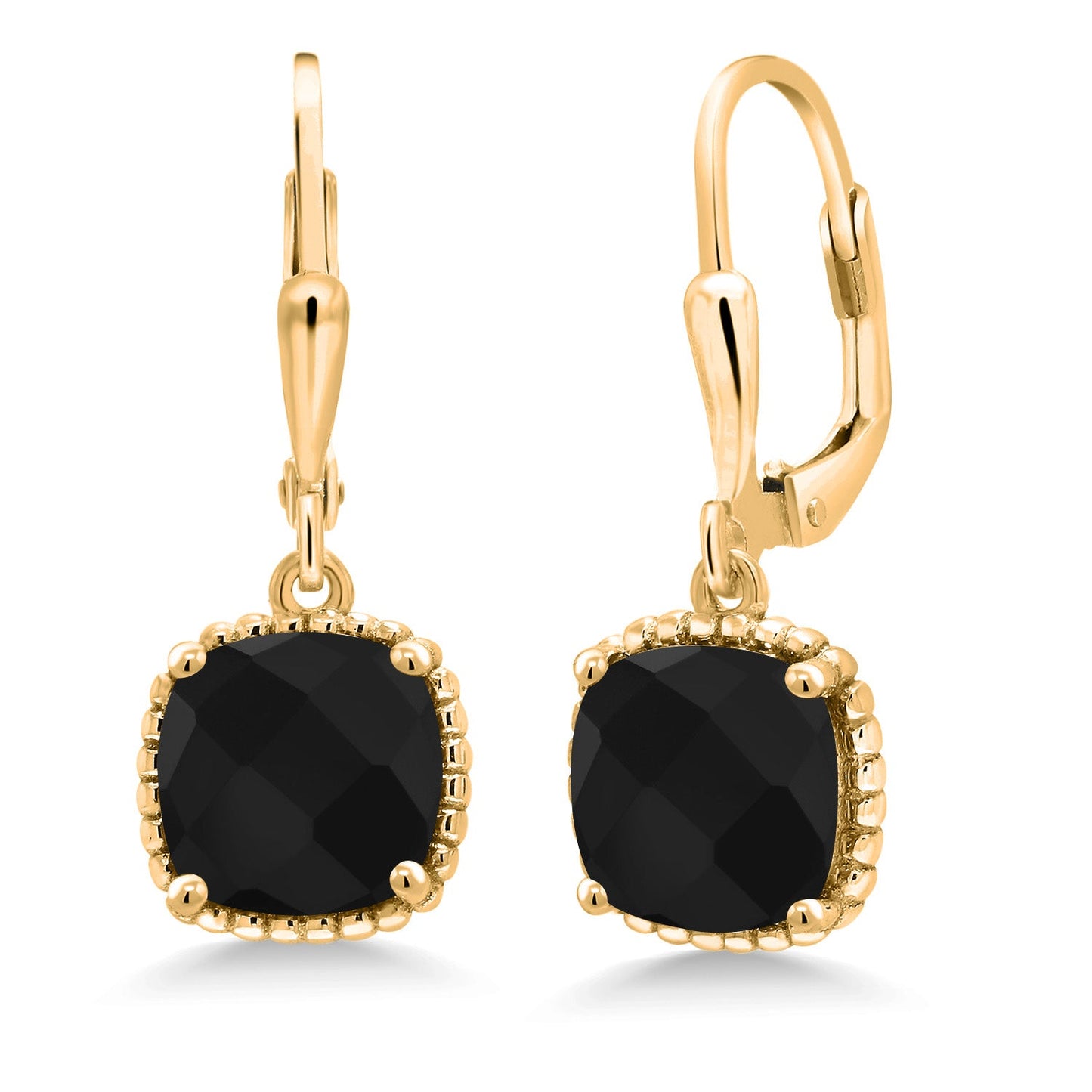 3-6 Cttw 18K Yellow Gold Plated Silver 8MM Cushion Gemstone Birthstone Drop Dangle Earrings | Leverback Gold Earrings For Women