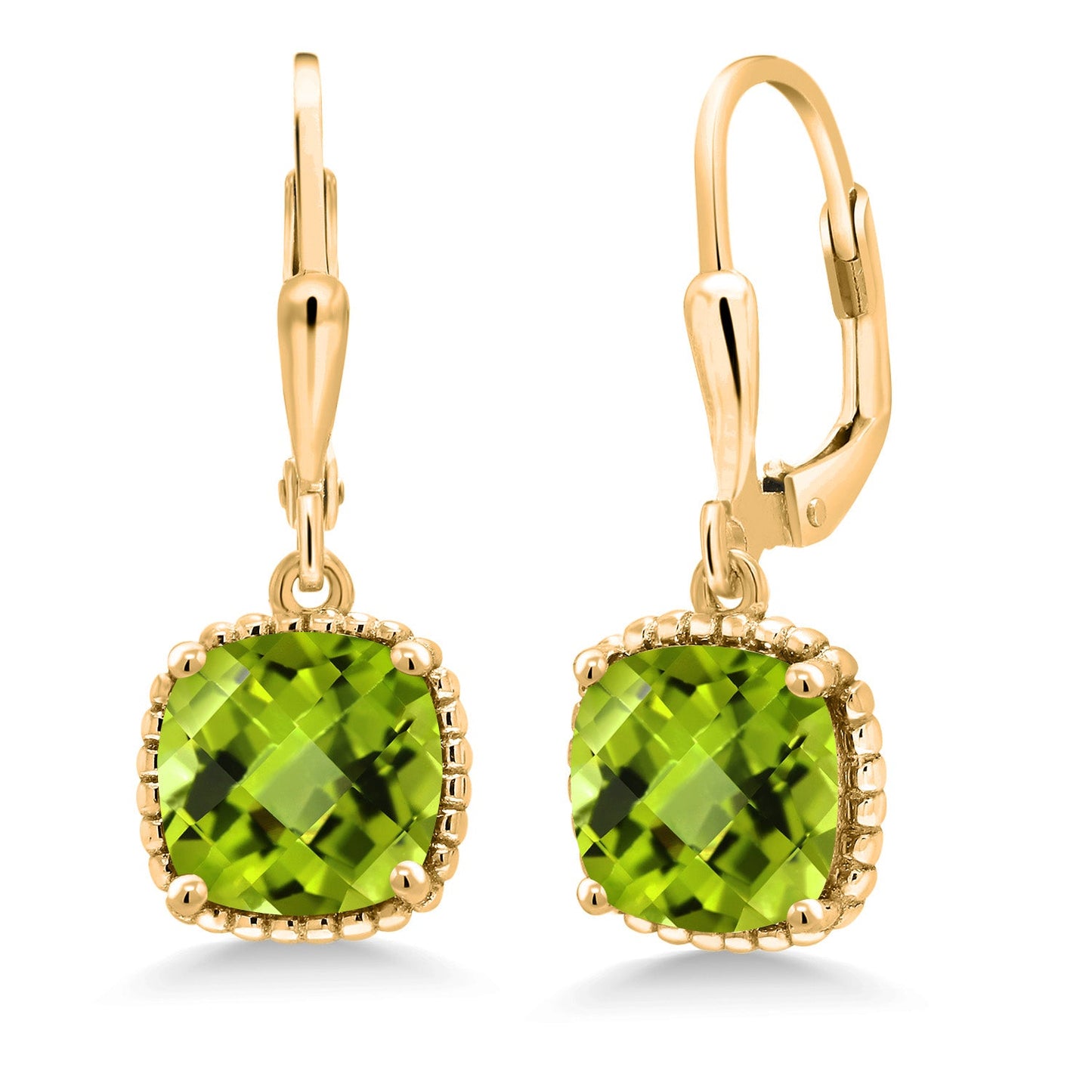 3-6 Cttw 18K Yellow Gold Plated Silver 8MM Cushion Gemstone Birthstone Drop Dangle Earrings | Leverback Gold Earrings For Women