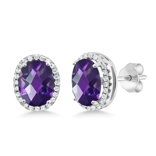 3-5 Cttw Gemstone Birthstone Halo Earrings For Women | 9X7MM Oval Cut | 925 Sterling Silver | Fine Jewelry Gifts for Her Mom Women Wife
