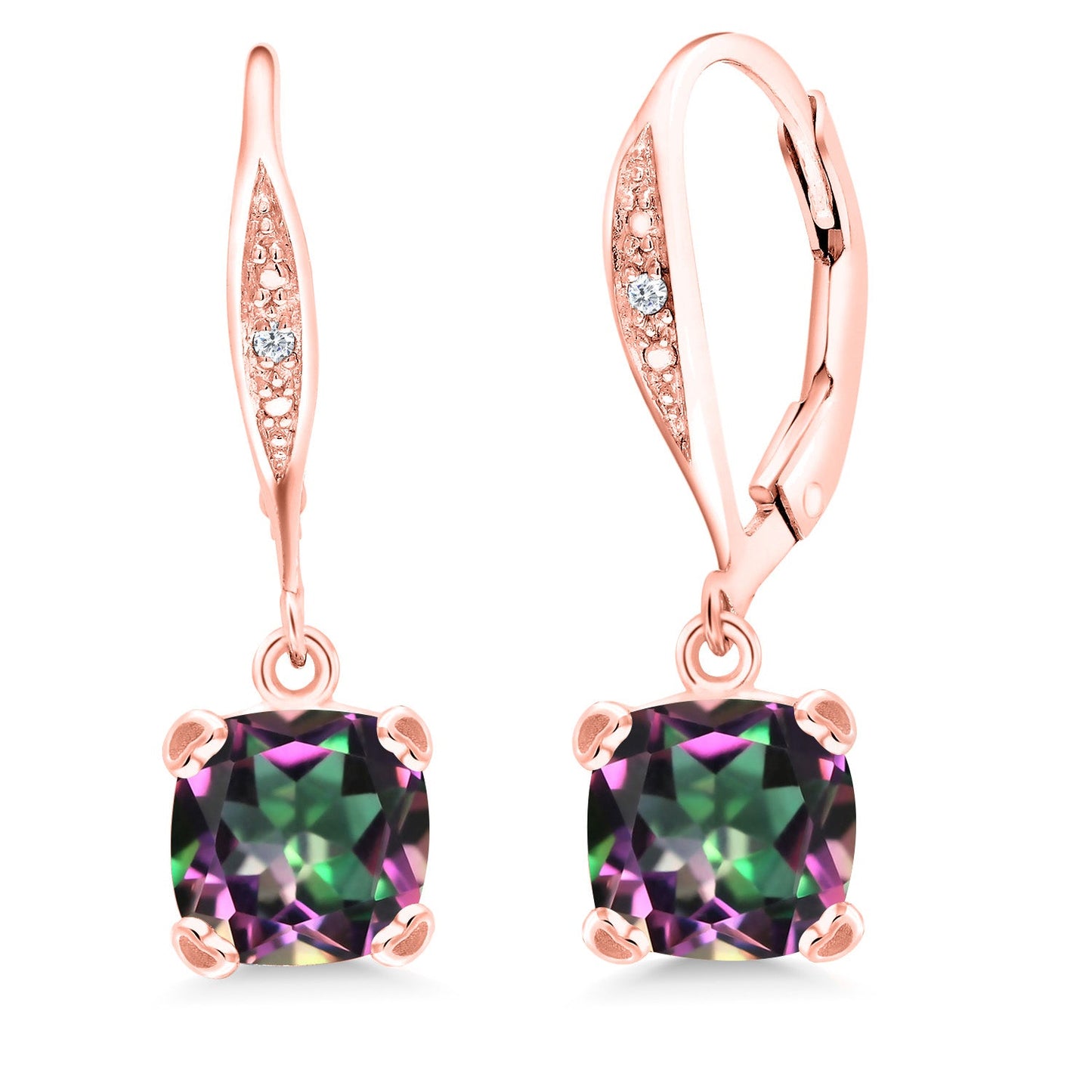 Drop Dangle Earrings For Women | 7MM Cushion Cut Gemstone Birthstone and White Diamond | 925 Sterling Silver | Fine Jewelry Gifts for Her Mom Women Wife