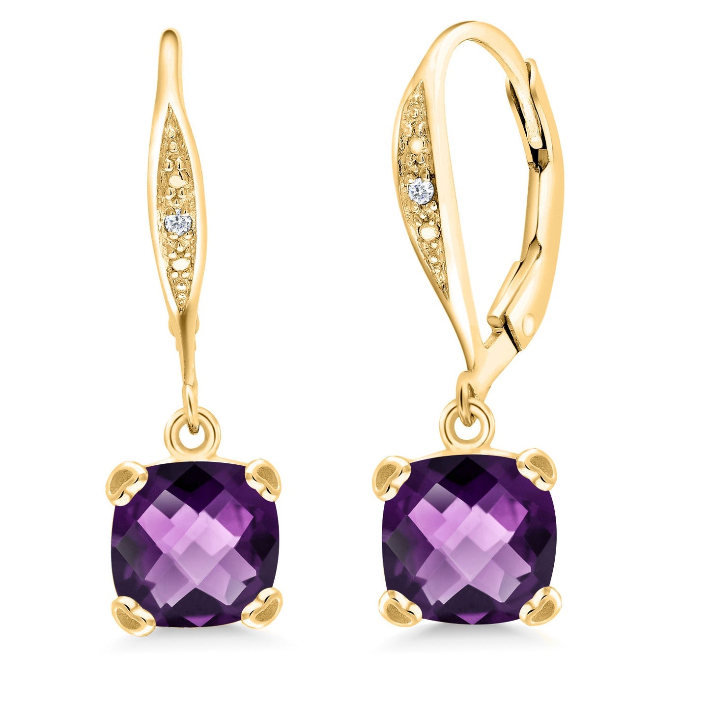 Drop Dangle Earrings For Women | 7MM Cushion Cut Gemstone Birthstone and White Diamond | 925 Sterling Silver | Fine Jewelry Gifts for Her Mom Women Wife