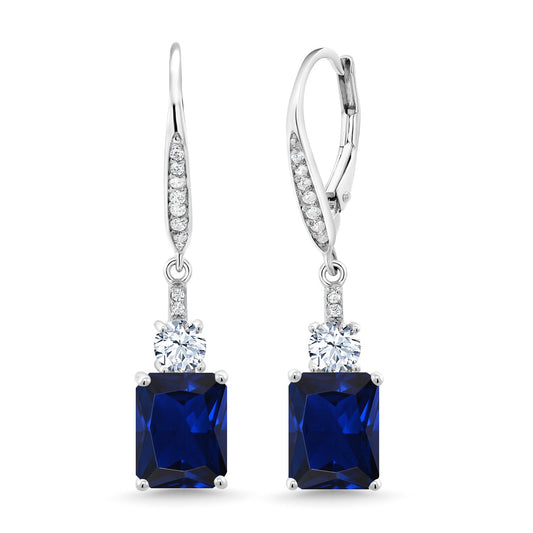4-5 Cttw Drop Dangle Earrings for Women | 925 Sterling Silver | Emerald Cut 9X7MM Gemstone Birthstone | Fine Jewelry Gifts for Her Mom Anniversary Wedding