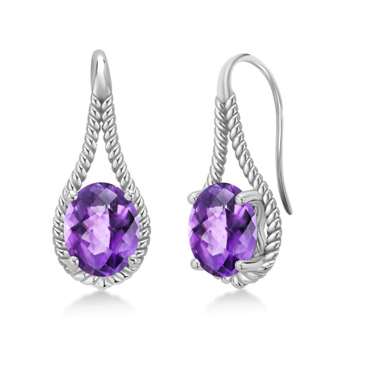 9X7MM Oval Gemstone Birthstone French Wire Dangle Hook Earrings For Women | 925 Sterling Silver | Fine Jewelry Gifts for Her Mom Women Wife