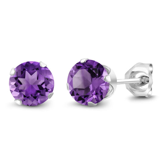 925 Sterling Silver Round 6MM Gemstone Birthstone Stud Earrings For Women Men | Round Genuine Birthstone Solitaire Stud Earrings | Fine Jewelry Gifts for Her Mom Women Wife