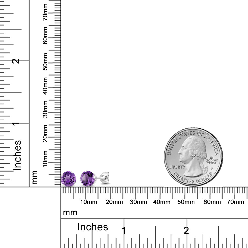 925 Sterling Silver Round 6MM Gemstone Birthstone Stud Earrings For Women Men | Round Genuine Birthstone Solitaire Stud Earrings | Fine Jewelry Gifts for Her Mom Women Wife