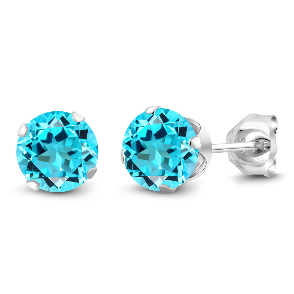 925 Sterling Silver Round 6MM Gemstone Birthstone Stud Earrings For Women Men | Round Genuine Birthstone Solitaire Stud Earrings | Fine Jewelry Gifts for Her Mom Women Wife