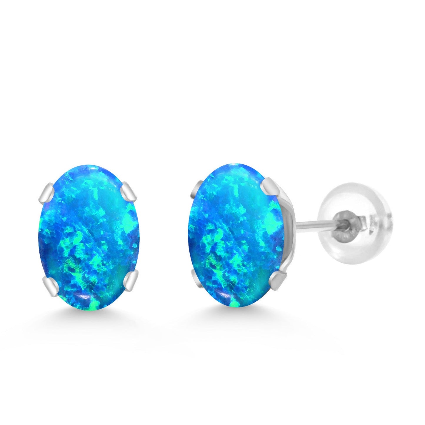 14K White Gold Oval Gemstone Birthstone Stud Earrings | Oval 7X5MM | Gold Earrings For Women Men