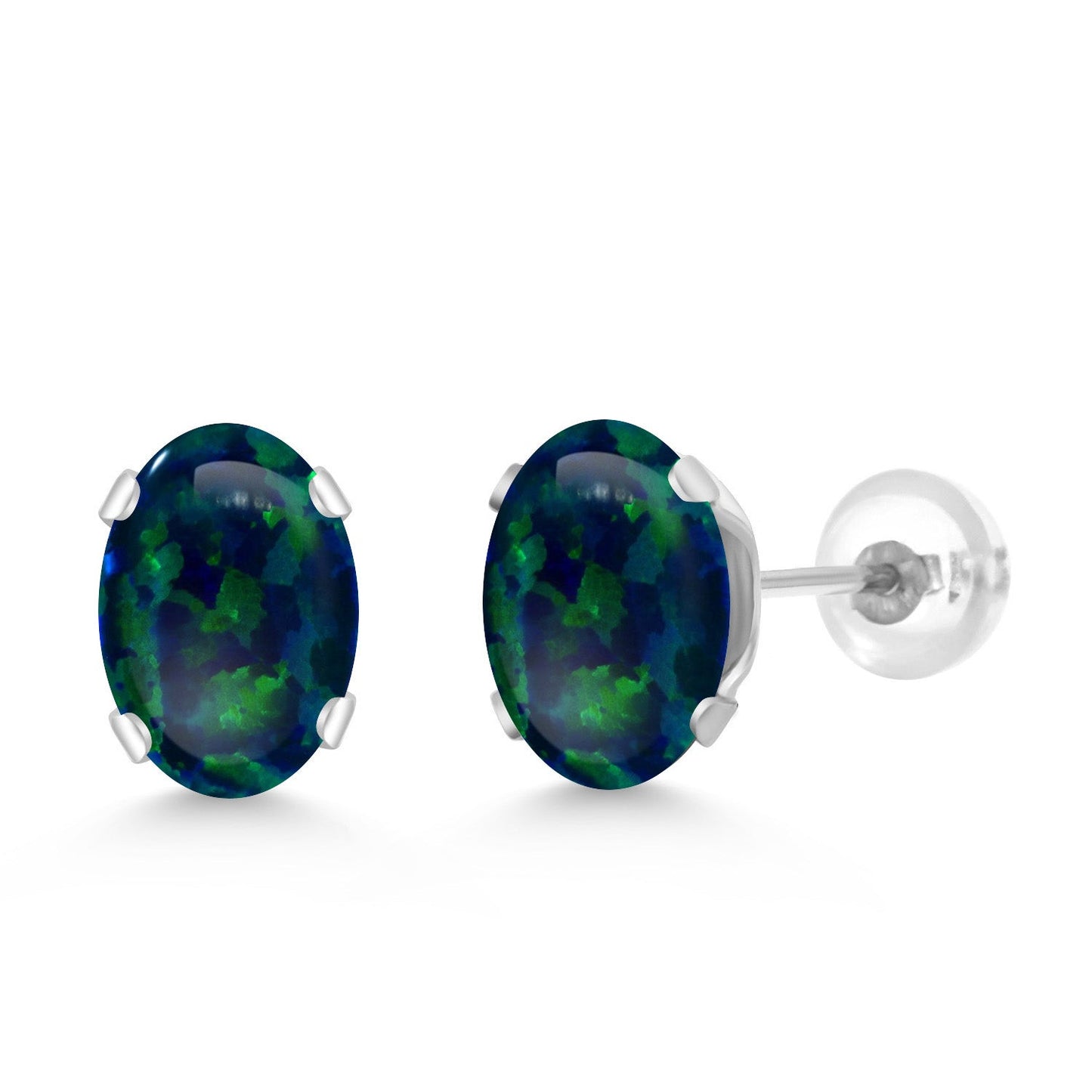 14K White Gold Oval Gemstone Birthstone Stud Earrings | Oval 7X5MM | Gold Earrings For Women Men