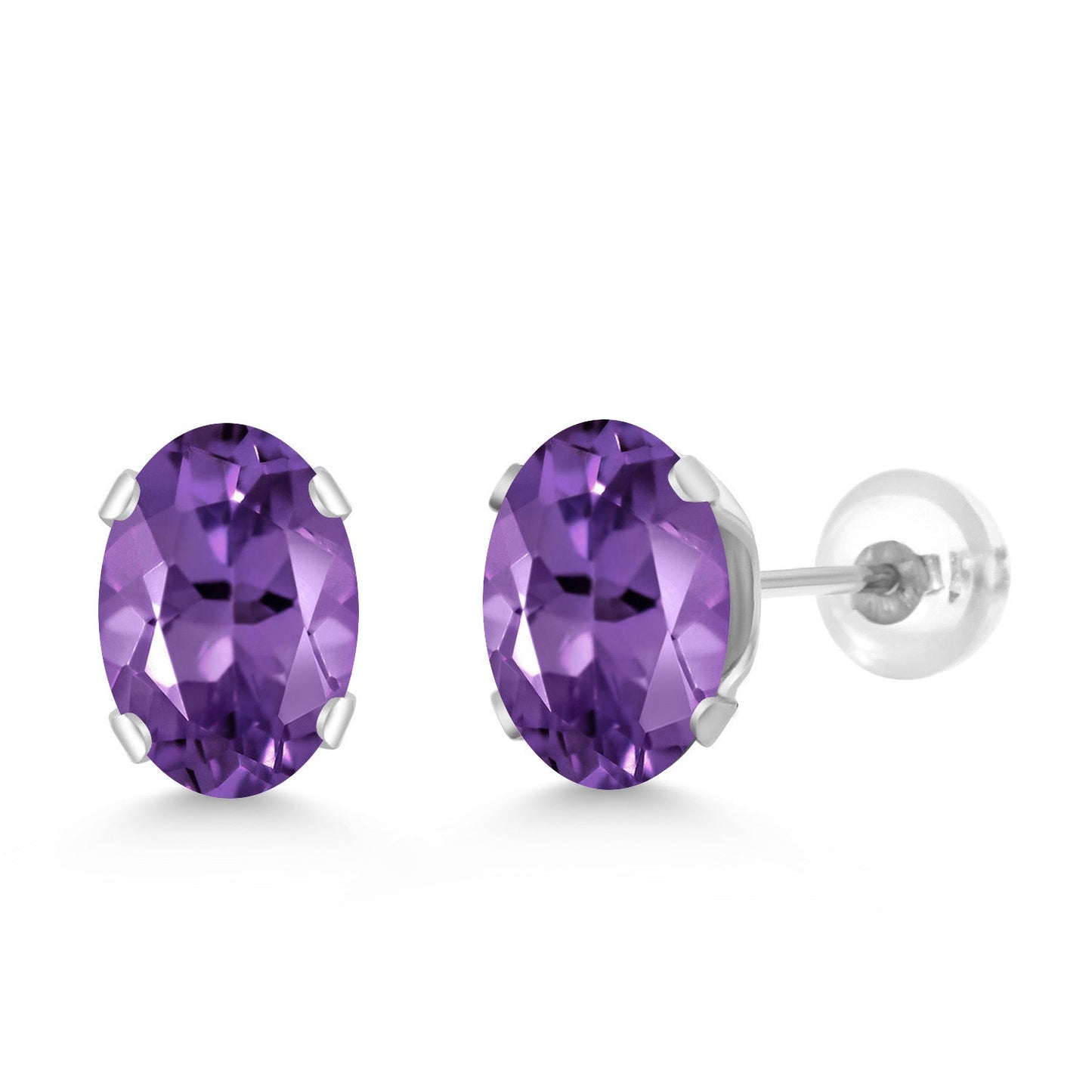14K White Gold Oval Gemstone Birthstone Stud Earrings | Oval 7X5MM | Gold Earrings For Women Men