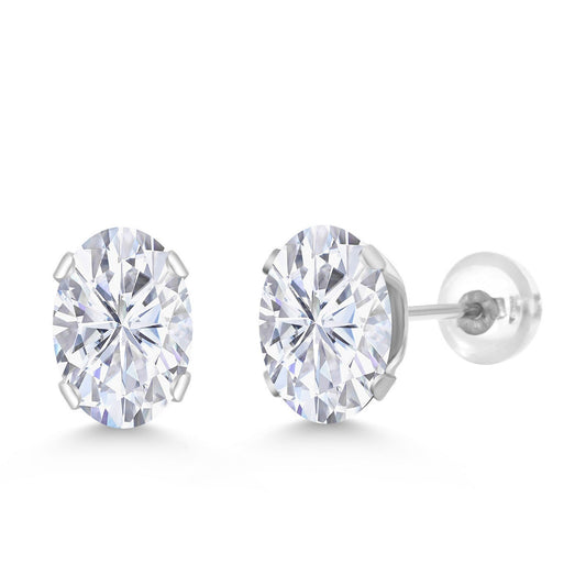 14K White Gold Oval Gemstone Birthstone Stud Earrings | Oval 7X5MM | Gold Earrings For Women Men