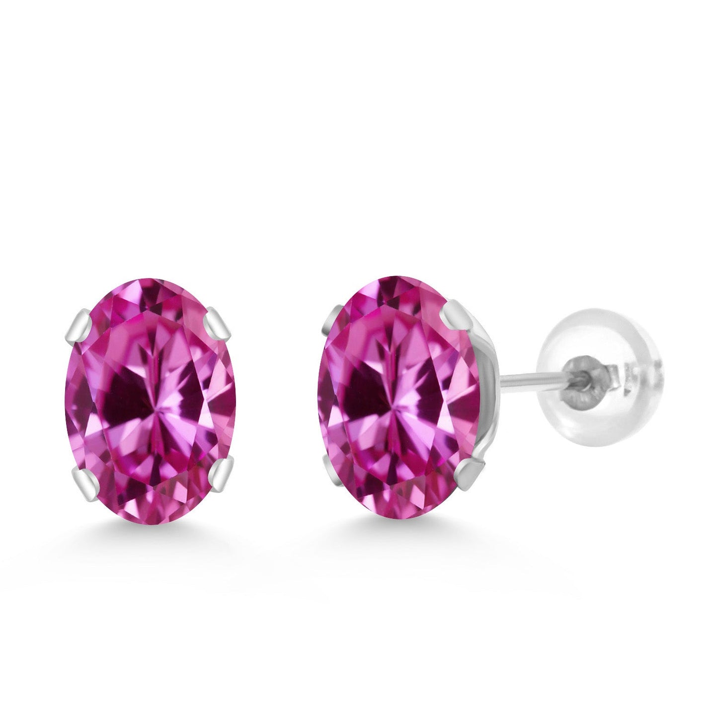 14K White Gold Oval Gemstone Birthstone Stud Earrings | Oval 7X5MM | Gold Earrings For Women Men