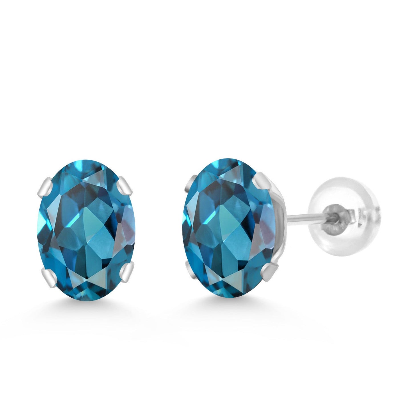 14K White Gold Oval Gemstone Birthstone Stud Earrings | Oval 7X5MM | Gold Earrings For Women Men