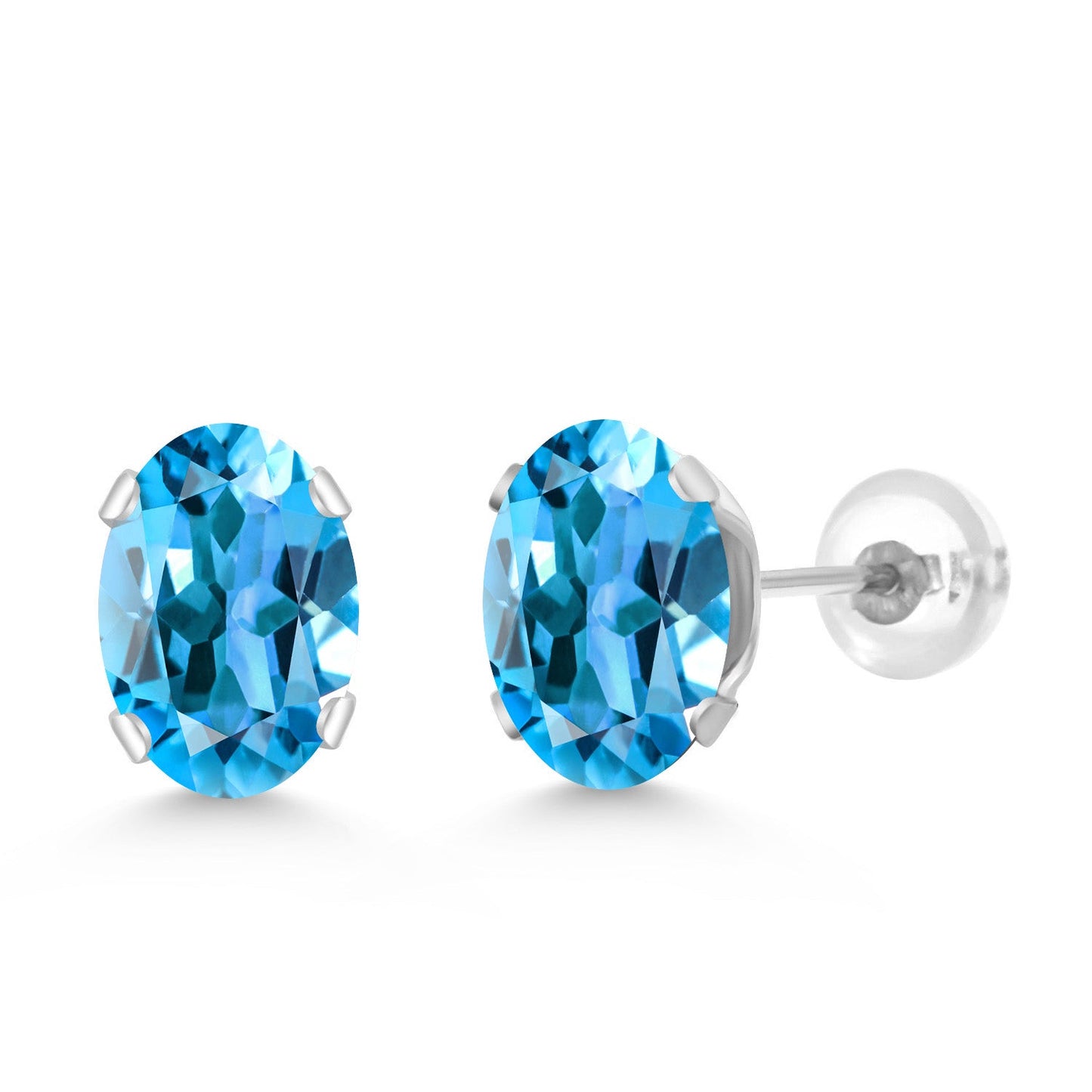 14K White Gold Oval Gemstone Birthstone Stud Earrings | Oval 7X5MM | Gold Earrings For Women Men