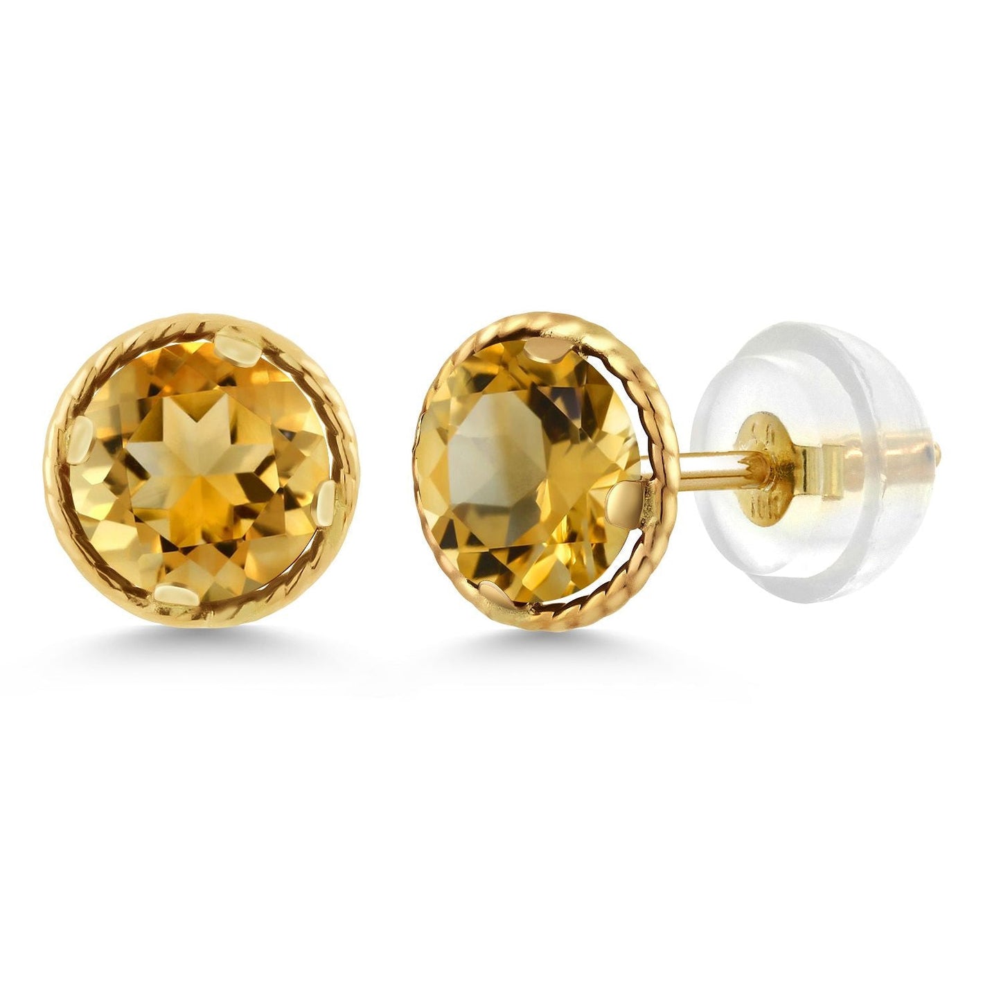 14K Yellow Gold Gemstone Birthstone Stud Earrings | Round 5MM | Gold Earrings For Women Men
