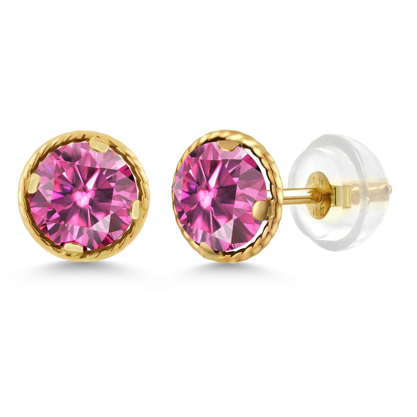 14K Yellow Gold Gemstone Birthstone Stud Earrings | Round 5MM | Gold Earrings For Women Men