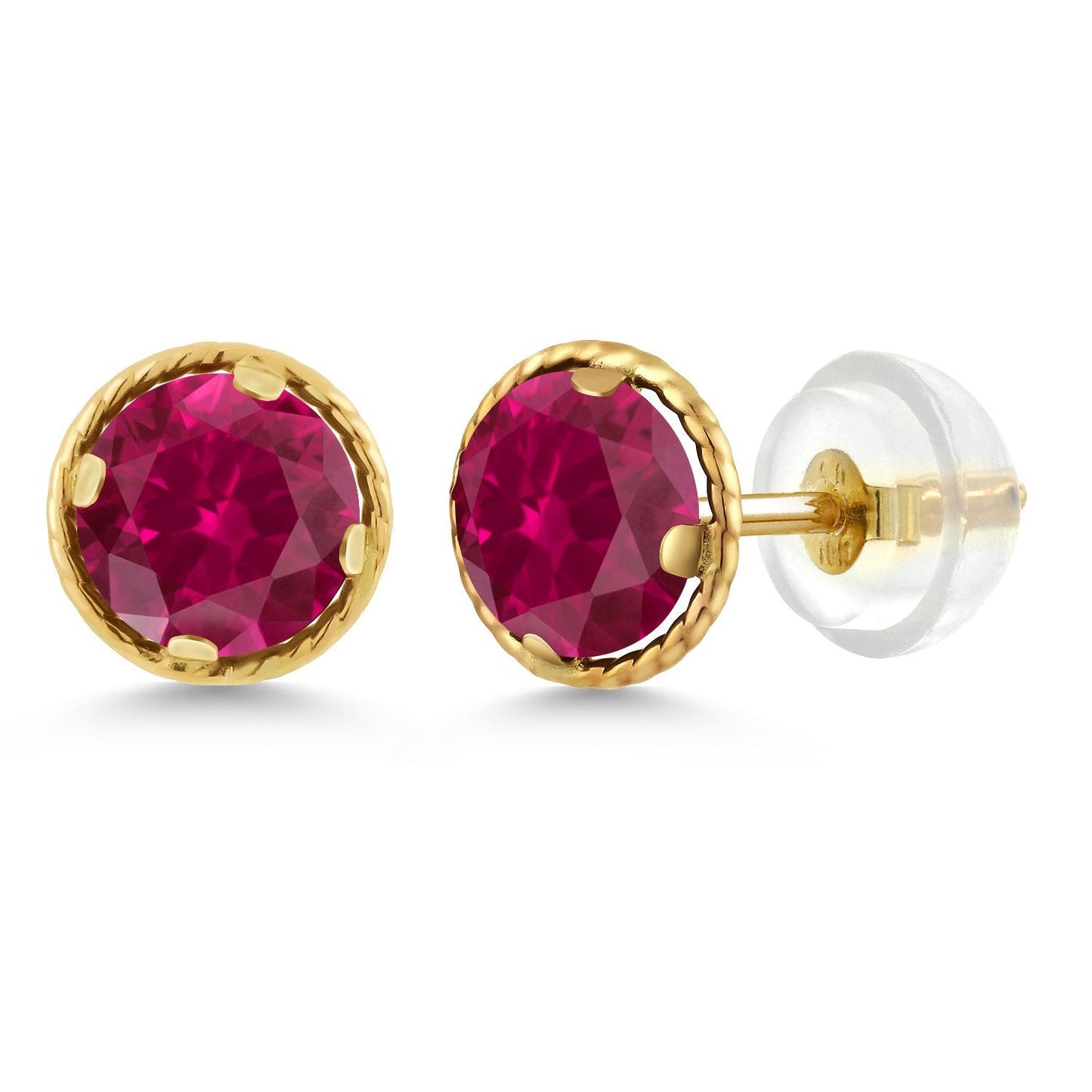 14K Yellow Gold Gemstone Birthstone Stud Earrings | Round 5MM | Gold Earrings For Women Men