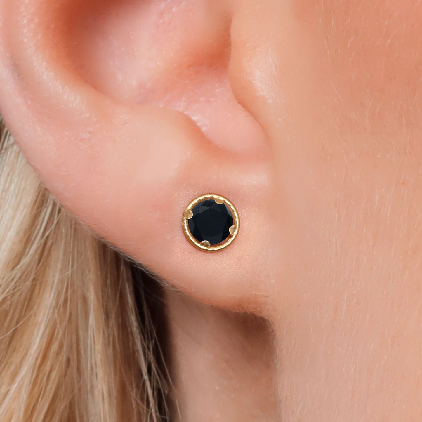 14K Yellow Gold Gemstone Birthstone Stud Earrings | Round 5MM | Gold Earrings For Women Men