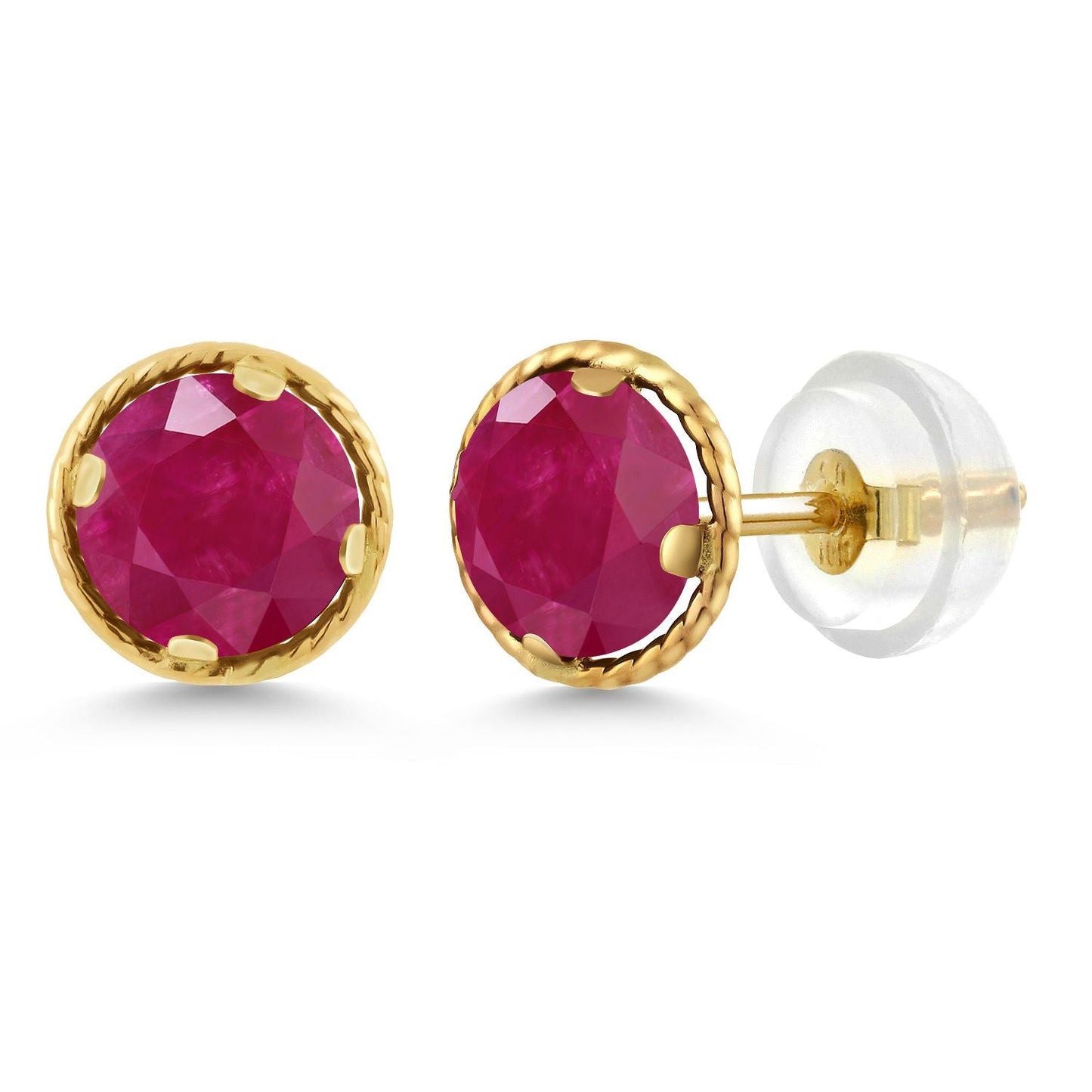 14K Yellow Gold Gemstone Birthstone Stud Earrings | Round 5MM | Gold Earrings For Women Men