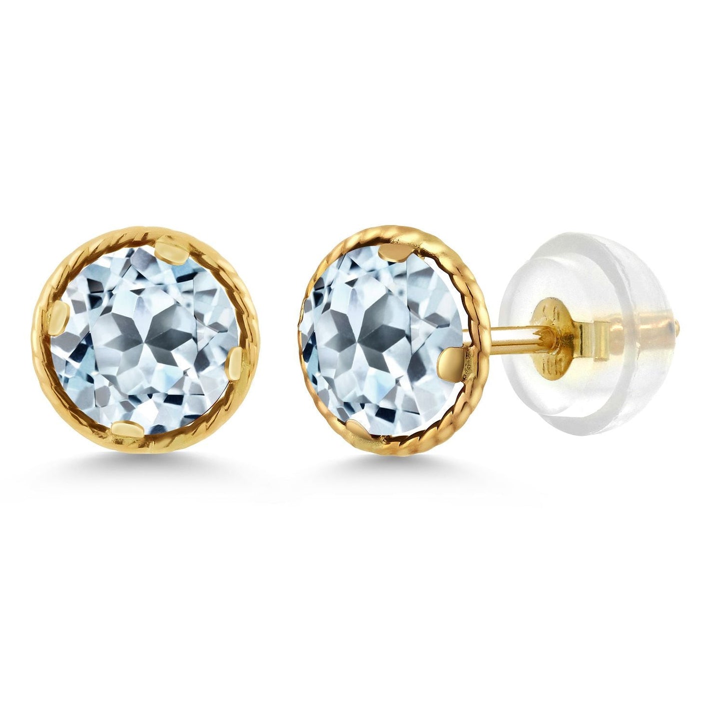 14K Yellow Gold Gemstone Birthstone Stud Earrings | Round 5MM | Gold Earrings For Women Men
