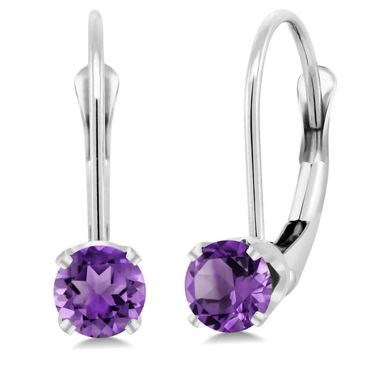 Solid 14K Gold 4MM Round Gemstone Birthstone Leverback Earrings | Gold Earrings For Women