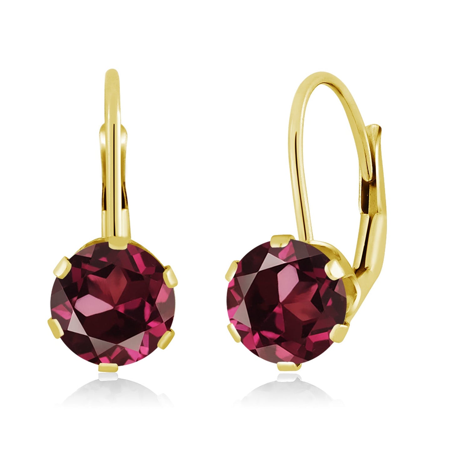 14K Yellow Gold 6MM Round Gemstone Birthstone Leverback Dangle Earrings | Gold Earrings For Women