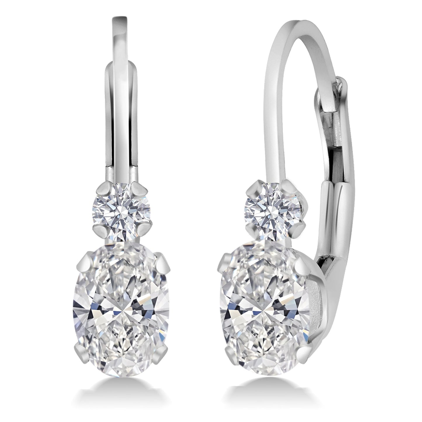 14K Gold White Lab Grown Diamond Leverback Earrings For Women | 0.86 Cttw | Oval 6X4MM and Round 2MM | DEF Color | VVS-VS Clarity | 3/4 Inch