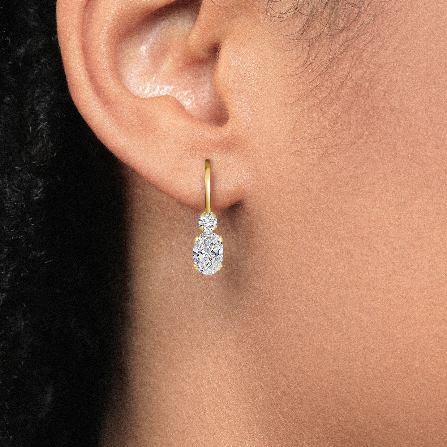 14K Gold White Lab Grown Diamond Leverback Earrings For Women | 0.86 Cttw | Oval 6X4MM and Round 2MM | DEF Color | VVS-VS Clarity | 3/4 Inch