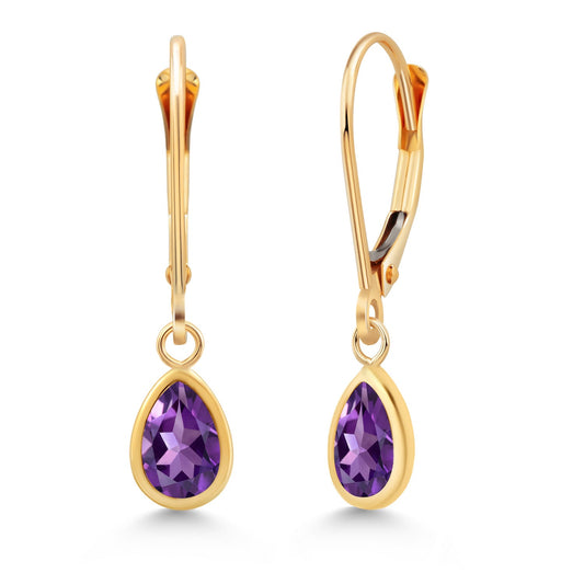 14K Yellow Gold Gemstone Birthstone Leverback Drop Dangle Teardrop Earrings | Pear Shape 7X5MM | Gold Earrings For Women