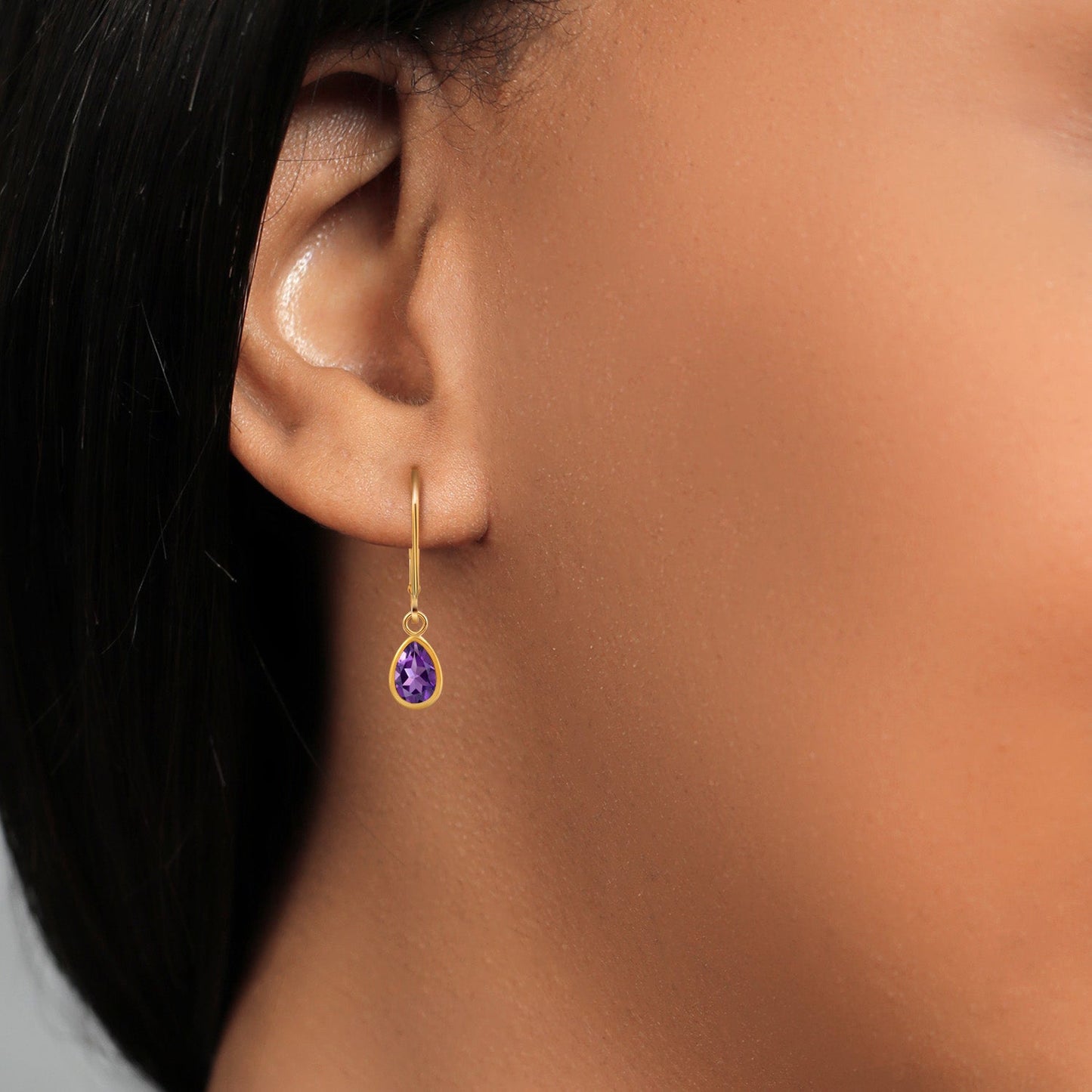14K Yellow Gold Gemstone Birthstone Leverback Drop Dangle Teardrop Earrings | Pear Shape 7X5MM | Gold Earrings For Women