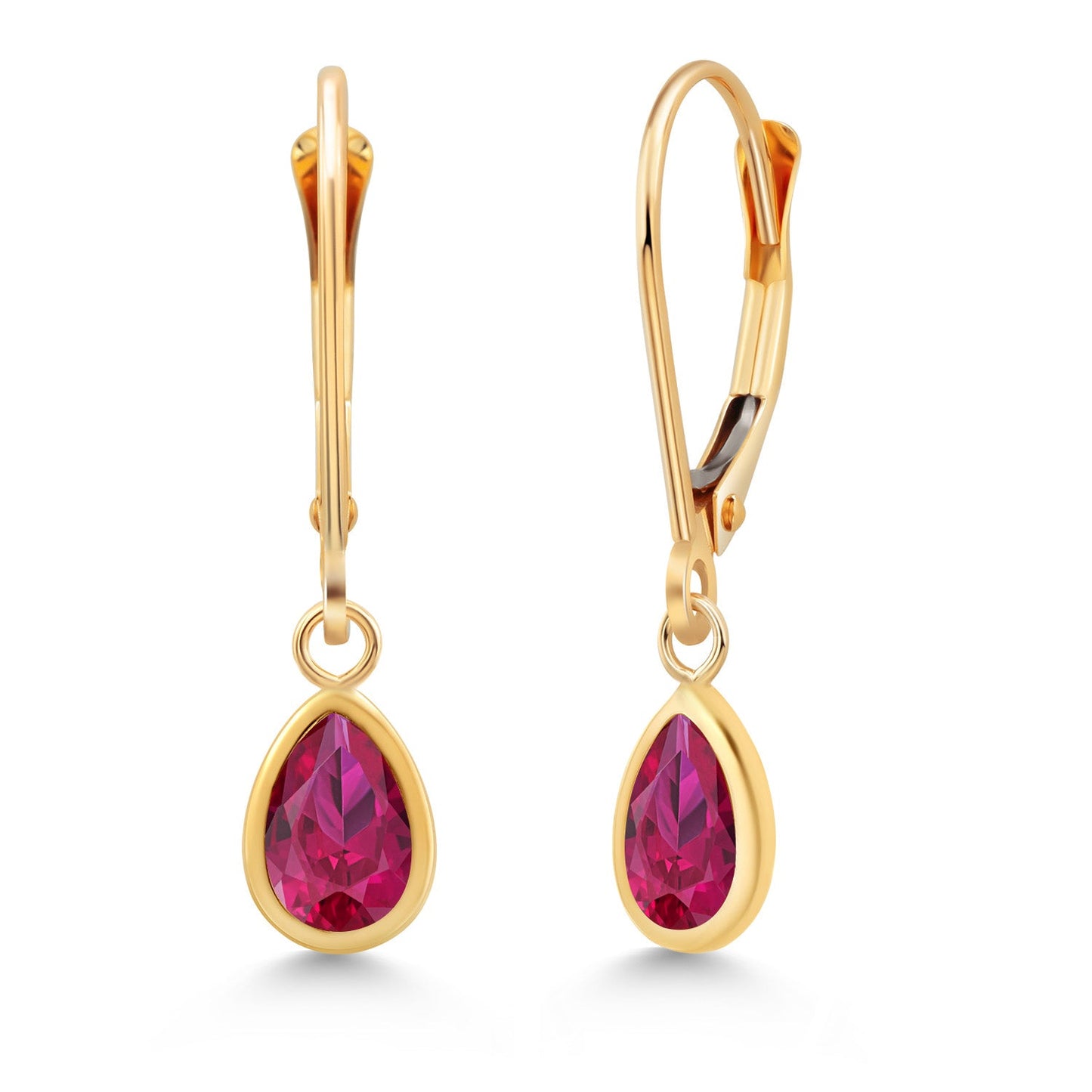14K Yellow Gold Gemstone Birthstone Leverback Drop Dangle Teardrop Earrings | Pear Shape 7X5MM | Gold Earrings For Women