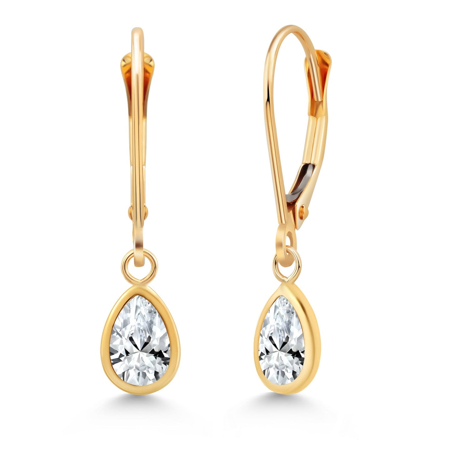 14K Yellow Gold Gemstone Birthstone Leverback Drop Dangle Teardrop Earrings | Pear Shape 7X5MM | Gold Earrings For Women