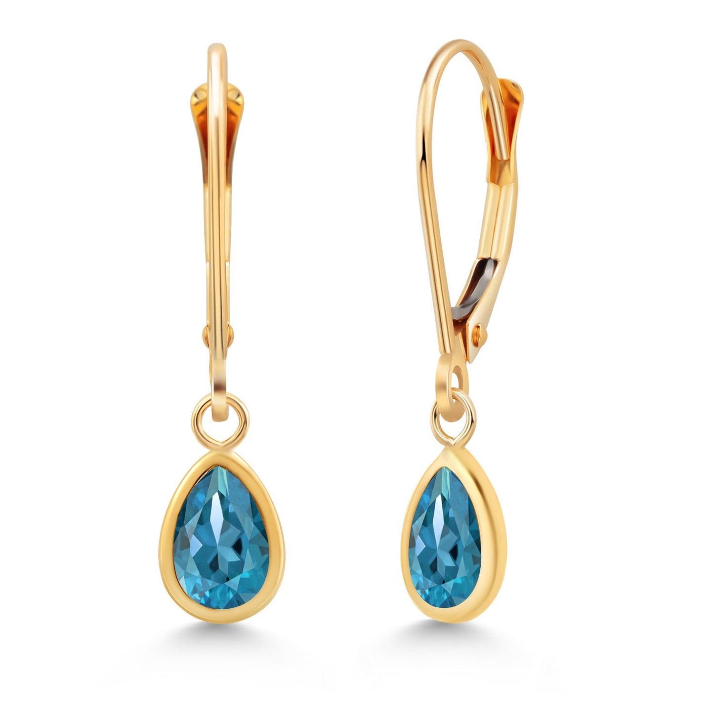 14K Yellow Gold Gemstone Birthstone Leverback Drop Dangle Teardrop Earrings | Pear Shape 7X5MM | Gold Earrings For Women