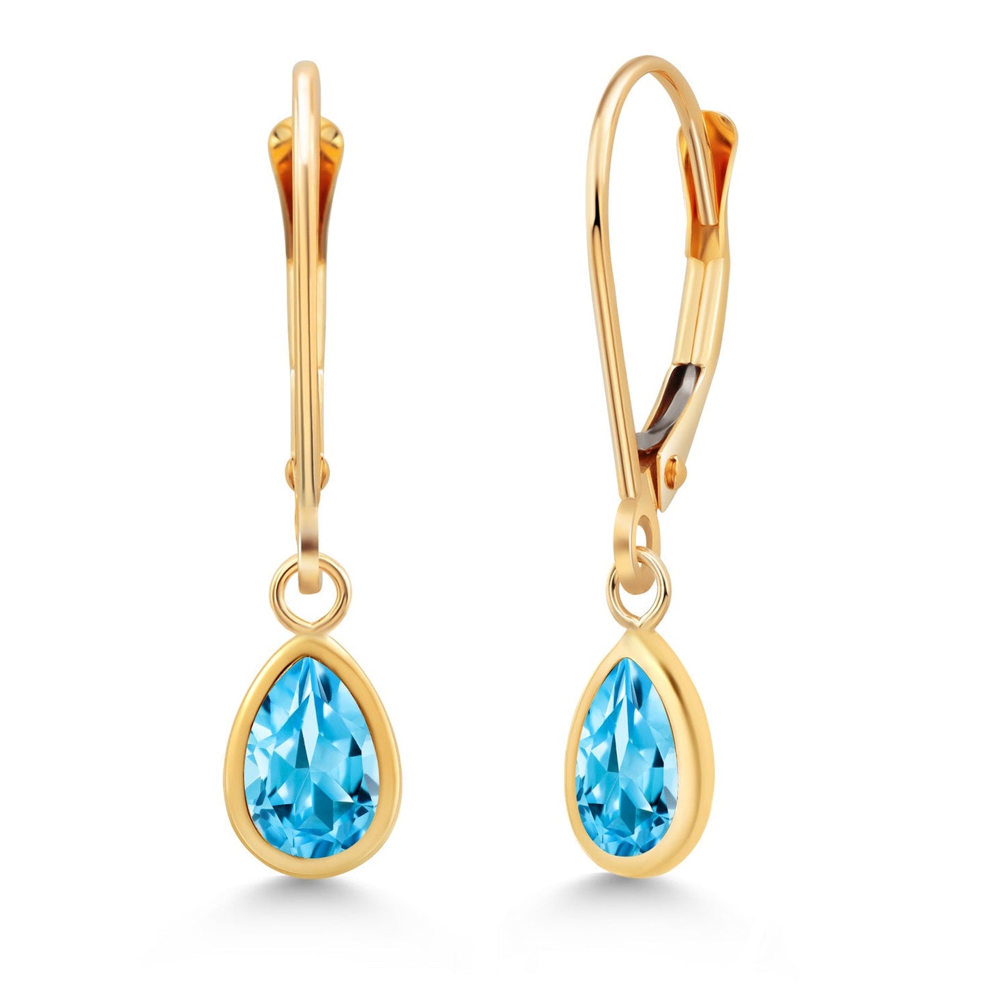 14K Yellow Gold Gemstone Birthstone Leverback Drop Dangle Teardrop Earrings | Pear Shape 7X5MM | Gold Earrings For Women
