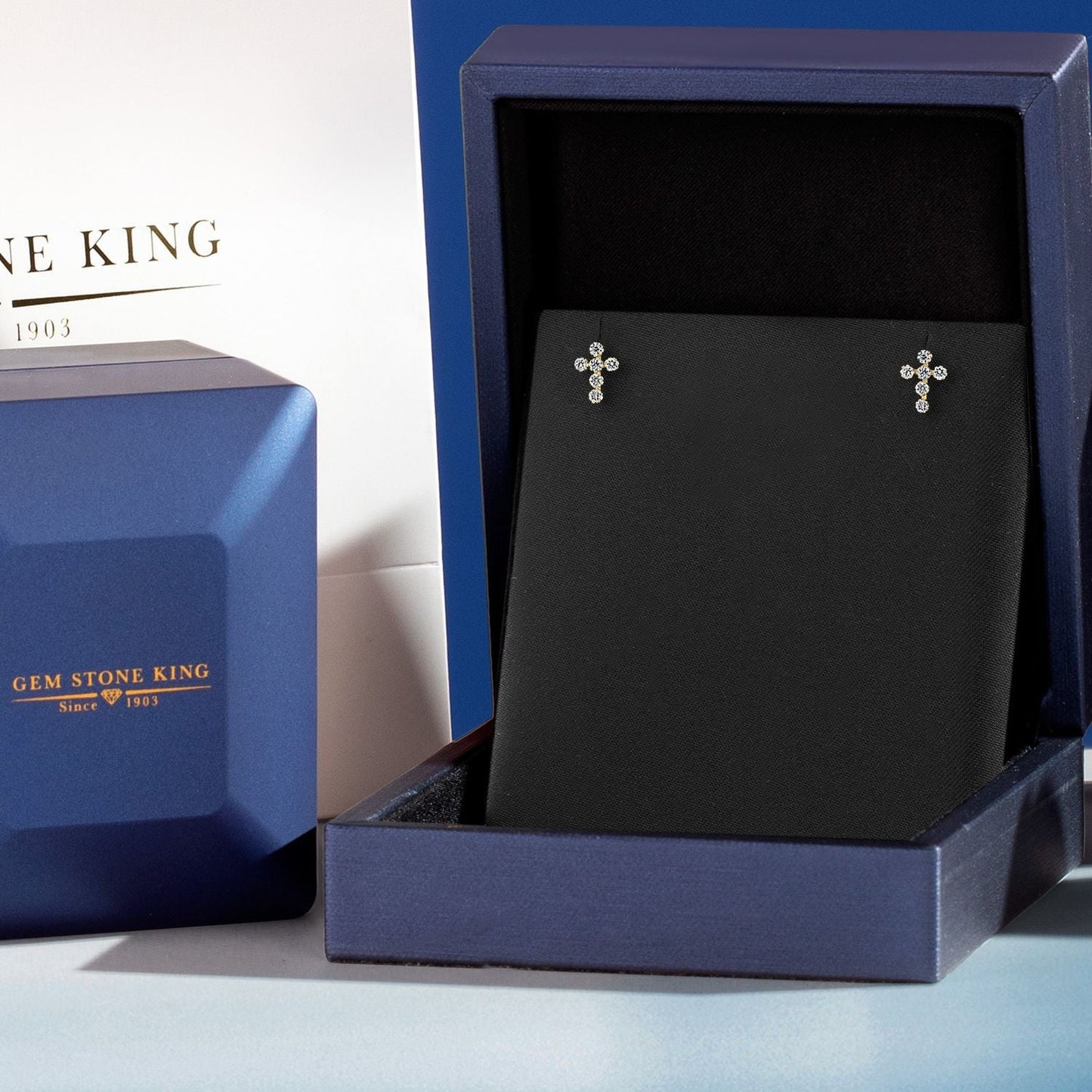 14K Gold Cross Stud Earrings | Jesus Christian Religious Crucifix Jewelry Earrings | Lab Grown Diamond Created Ruby or Created Sapphire Gold Earrings For Women Men