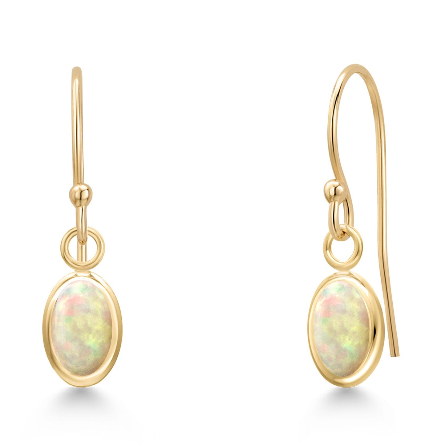 14K Yellow Gold Gemstone Birthstone French Wire Dangle Earrings for Women | Oval 6X4MM | Gold Jewelry for Her Mom Wife