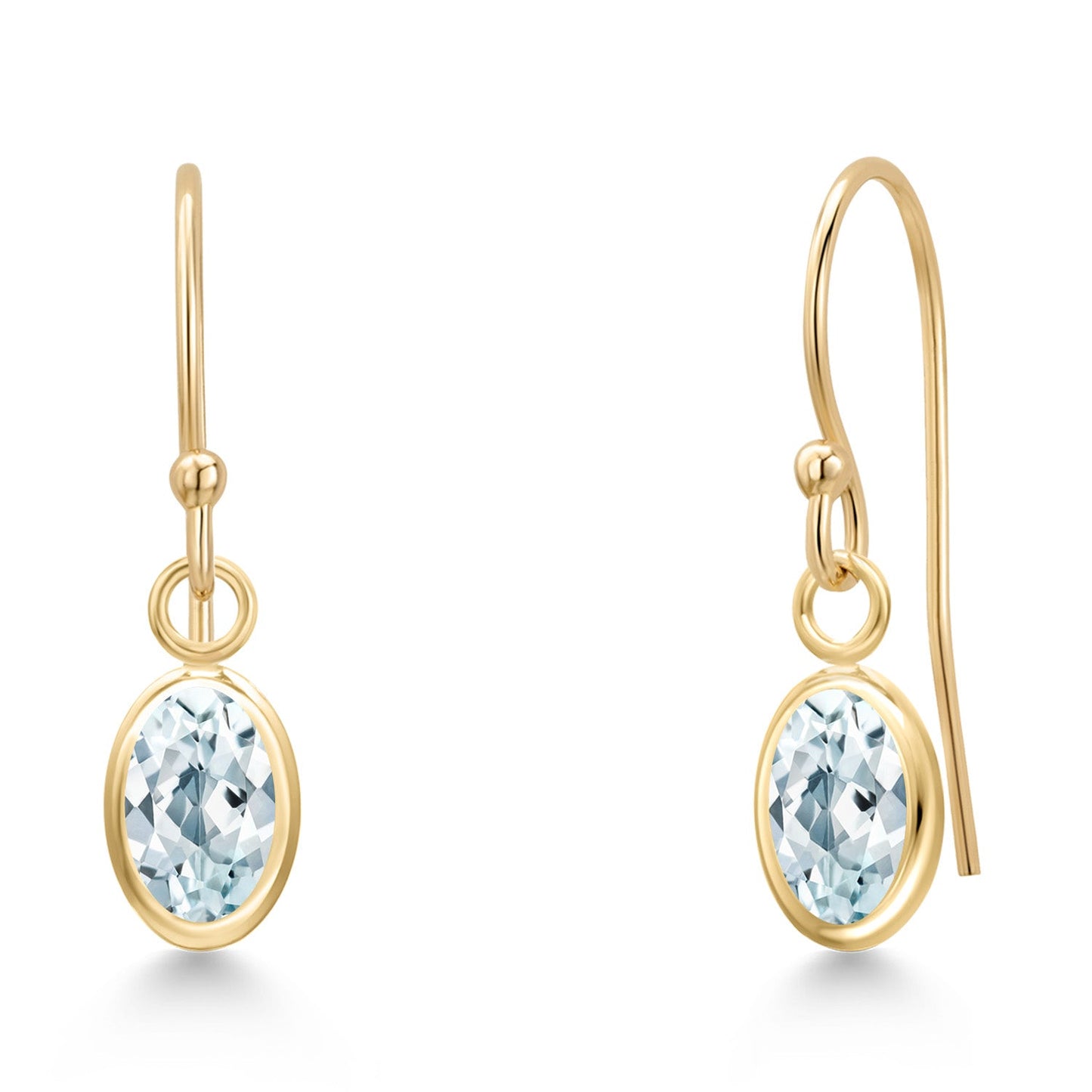 14K Yellow Gold Gemstone Birthstone French Wire Dangle Earrings for Women | Oval 6X4MM | Gold Jewelry for Her Mom Wife