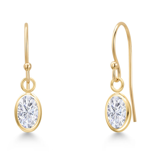 14K Yellow Gold Gemstone Birthstone French Wire Dangle Earrings for Women | Oval 6X4MM | Gold Jewelry for Her Mom Wife