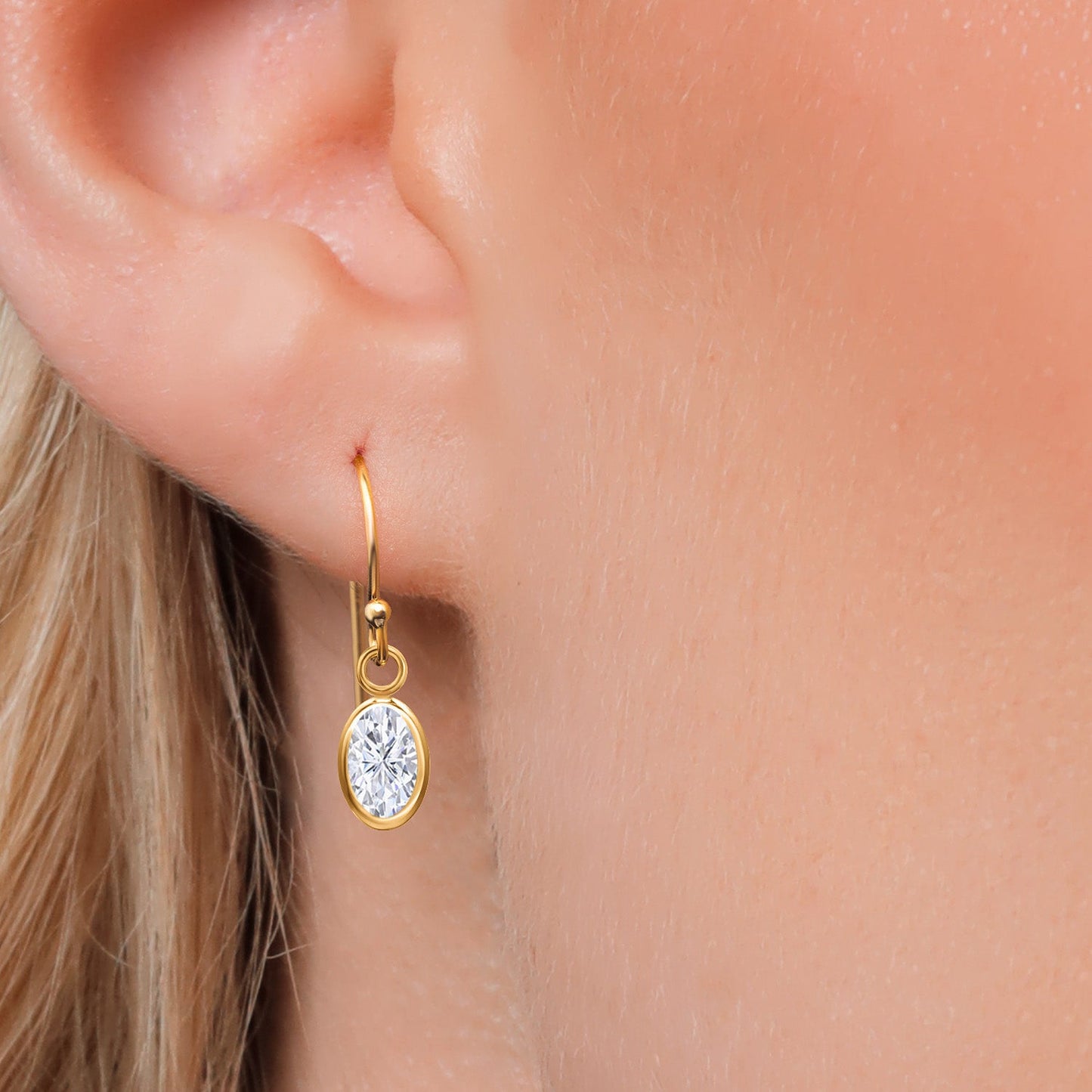 14K Yellow Gold Gemstone Birthstone French Wire Dangle Earrings for Women | Oval 6X4MM | Gold Jewelry for Her Mom Wife
