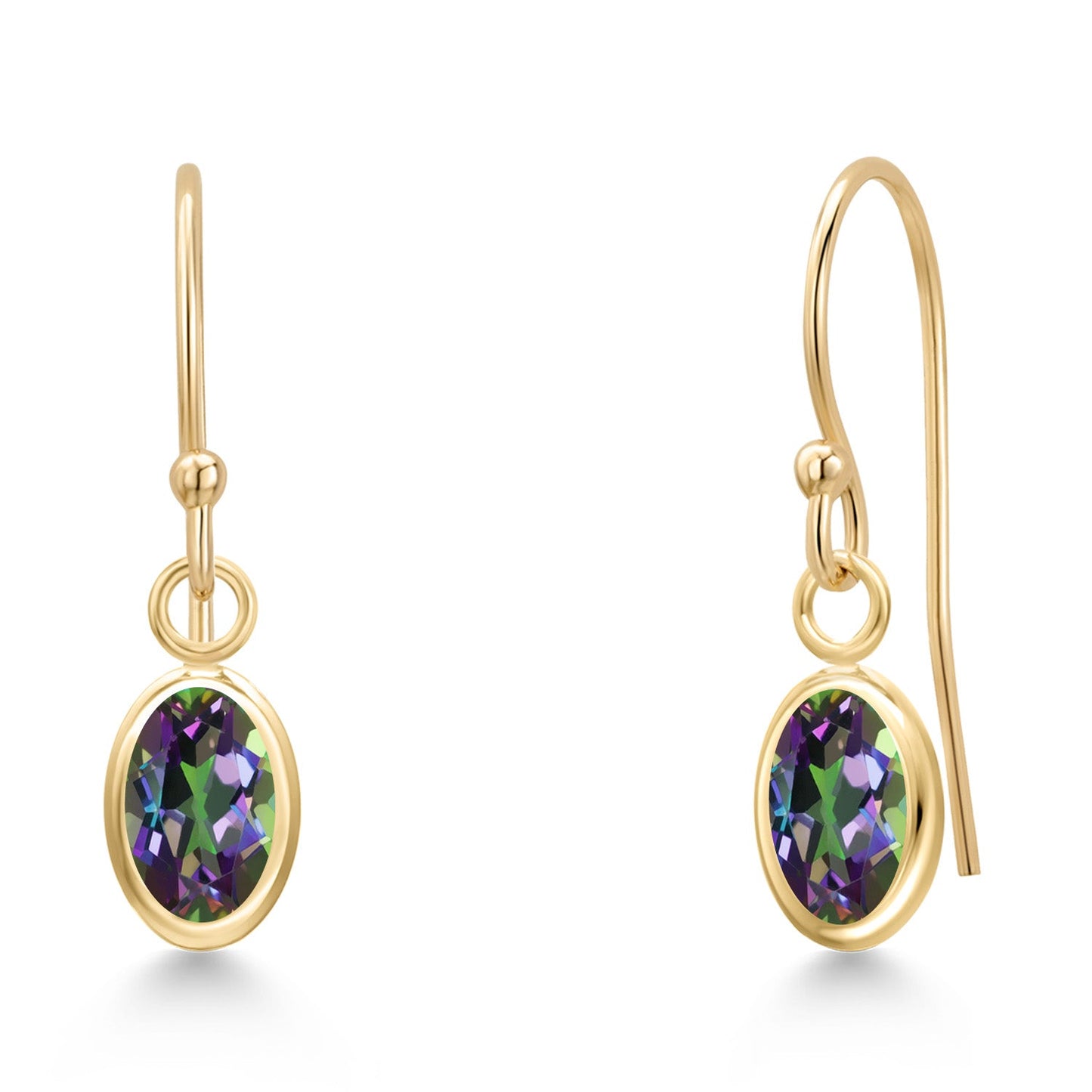 14K Yellow Gold Gemstone Birthstone French Wire Dangle Earrings for Women | Oval 6X4MM | Gold Jewelry for Her Mom Wife