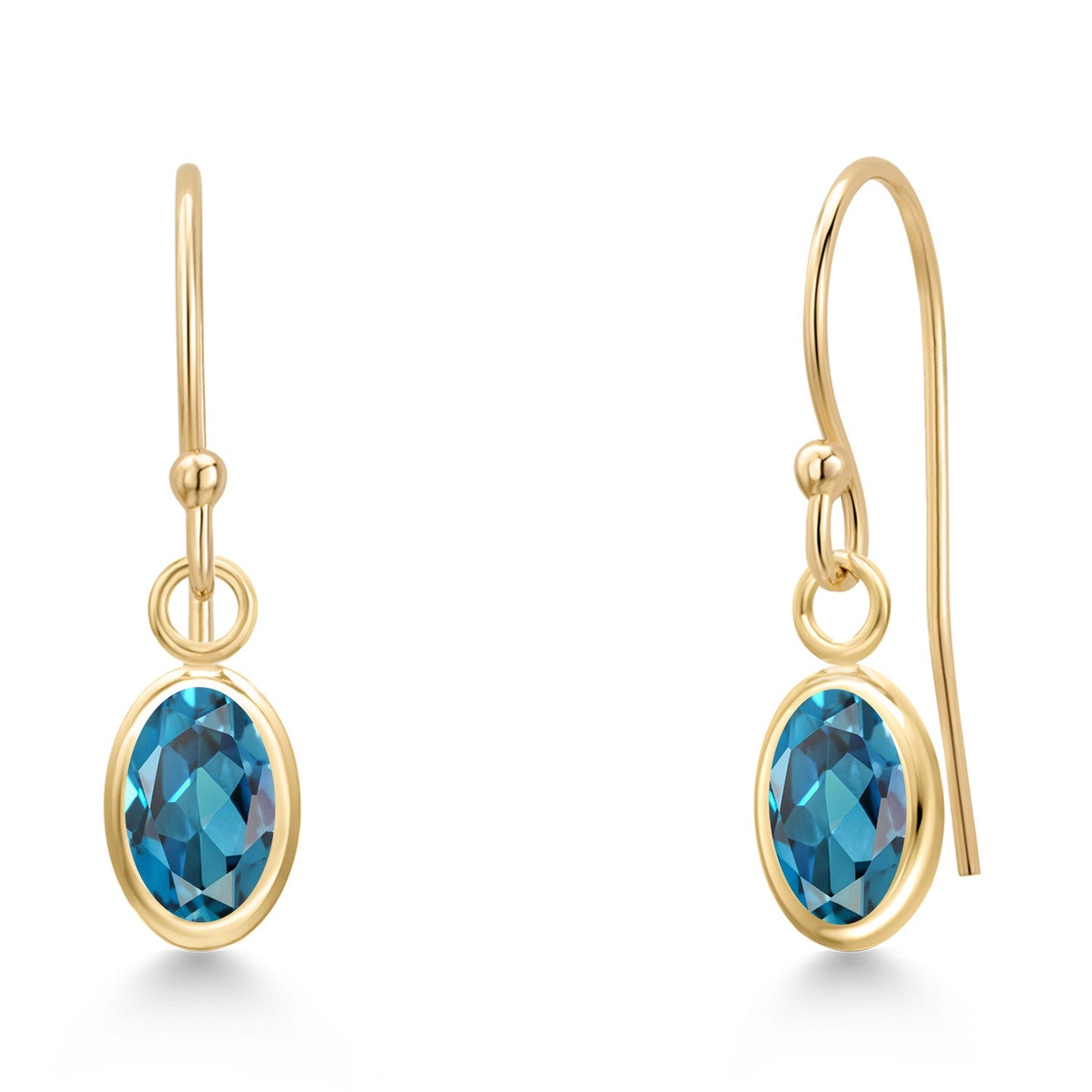 14K Yellow Gold Gemstone Birthstone French Wire Dangle Earrings for Women | Oval 6X4MM | Gold Jewelry for Her Mom Wife