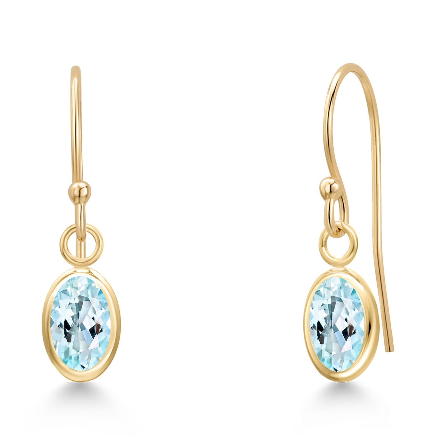 14K Yellow Gold Gemstone Birthstone French Wire Dangle Earrings for Women | Oval 6X4MM | Gold Jewelry for Her Mom Wife