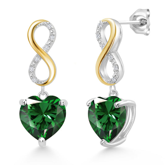 925 Sterling Silver and 10K Yellow Gold Heart Shape 10MM Gemstone Birthstone and White Lab Grown Diamond Infininty Dangle Earrings For Women By Keren Hanan