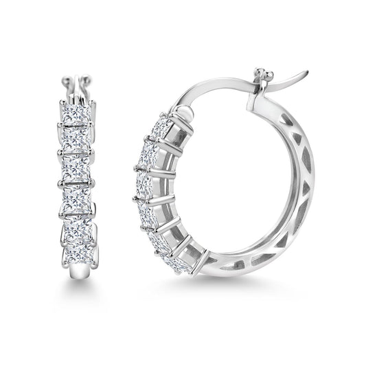 1.56 Cttw 18K Gold Plated White Moissanite Huggie Hoop Earrings | Princess Cut 3MM | Diameter 20MM | Gold Earrings for Women