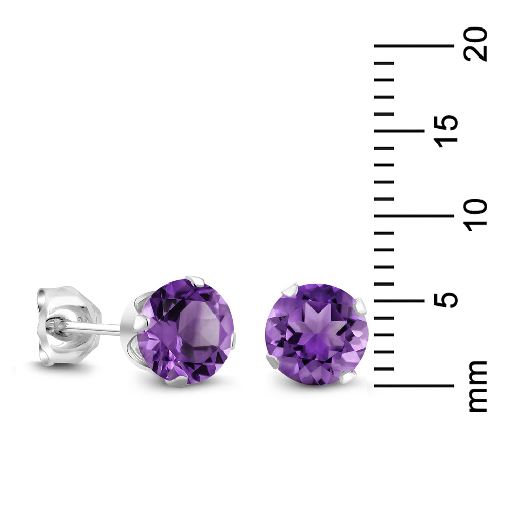 925 Sterling Silver Round 6MM Gemstone Birthstone Stud Earrings For Women Men | Round Genuine Birthstone Solitaire Stud Earrings | Fine Jewelry Gifts for Her Mom Women Wife