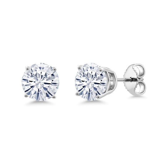 925 Sterling Silver Forever Classic Moissanite Friction Back Stud Earrings For Women Men (1.60 Cttw Round 6MM)